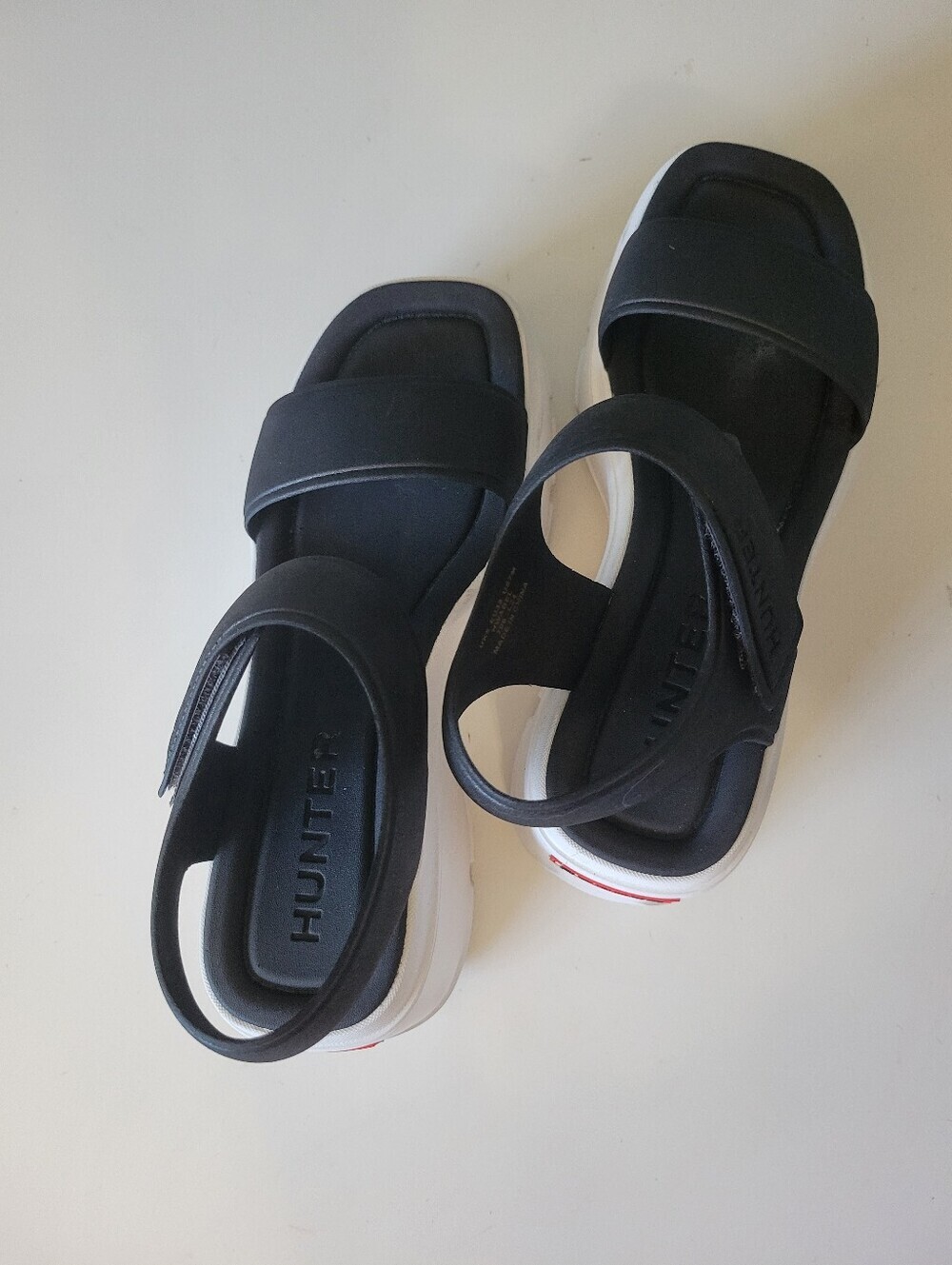 Hunter Womens Abel Square Toe Wedge Platform Sandals Size 7 Black White